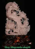 18.5" Chinese Natural Pink Xiu Jade Fengshui Phoenix Flower Peony Animal Statue