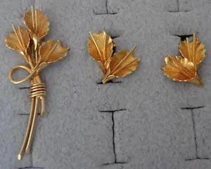 Lewis Segal California Pin & Clip Earrings Set Gold PL Lily Flower Floral Spray