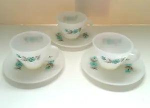 Vintage Fire King Bonnie Blue Carnation Flower Coffee/Tea Cup and Saucer