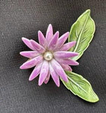 VTG GIFT Enamel on Metal Pearl Water Lily Purple Green Dahlia Flower Brooch