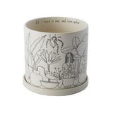 Plant Lady Pot | Sketch Drawing Ceramic Planter | "All I need is love and clean water" | Ceramic Plant Pot with Saucer | Plant Lover Pot