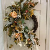 Sunflower Fall Floral Front Door Wreath, Neutral Autumn Hanger for Thanksgiving,  Harvest Pumpkin Decor, Gold Eucalyptus Floral Grapevine