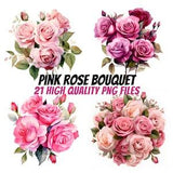 Pink Rose Bouquet Clipart, Watercolor Clipart, Floral Clipart, For Paper Craft and Print on Demand, Commercial License Included, Scrapbook