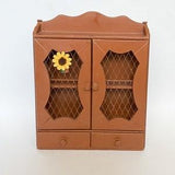 Vtg Wood Spice Cabinet Wall Mounted Painted Solid Wood w/ Drawers & Metalwork Doors + Sunflower Charm