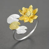 Elegant Water Lily Flower Adjustable Rings 925 Sterling Silver Engagement Women
