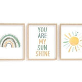 Watercolour You are My Sunshine Print Set Green and Yellow/ Boho Nursery Print Set