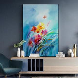 Large Abstract Turquoise Blue Emerald Green Orchid Flower oil painting on canvas art Flower Fields landscape painting pastel decor wall art