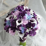 Blue Purple Bridal Bouquet Real Touch Calla Lilies Roses Silk Bridal Bouquets Thai orchid bouquet