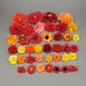 40Pc Artificial Silk Flower Head Combo Set/4-13cm Rose,Peony,Hydrangea Fake Floral/DIY Craft Flower Kit For Bridal Wedding Baby Shower Decor