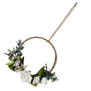 1Pc Front Door Wreath Flower Spring Wreath Artificial White Peony Wreath