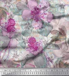 Soimoi Cotton Poplin Fabric Leaves & Lily Flower Print Fabric by-Giw