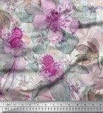Soimoi Cotton Poplin Fabric Leaves & Lily Flower Print Fabric by-Giw