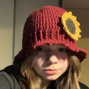 sunflower bucket hat, crochet bucket hat, sunflower fingerless gloves, sunflower fingerless mittens, gift for her, Handmade gift