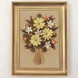 Vintage 1970s Floral Wall Art on Felt Dried Cloth Flower Arrangement 6 x 8 MCM