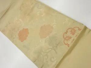 6760319: JAPANESE KIMONO / VINTAGE NAGOYA OBI / WOVEN FLOWER RHOMBUS & PEONY ARA