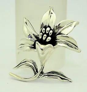 LILY BLOOM ON A FLOWER STEM PIN REAL SOLID .925 STERLING SILVER 20.4 g