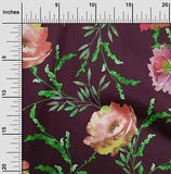 oneOone Cotton Poplin Fabric Watercolor Leaves & Peony Floral Print-tgC
