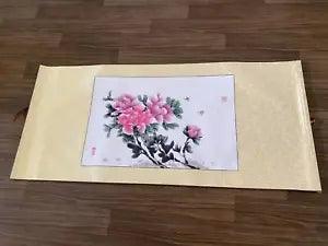 HANDPAINTED ORIGINAL ASIAN ART CHINESE WATERCOLOR PAINTING-Fengshui Peony Flower