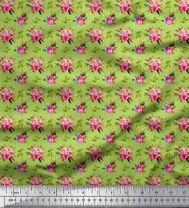 Soimoi Green Cotton Poplin Fabric Dot & Ranunculus Floral Print-pg9