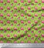 Soimoi Green Cotton Poplin Fabric Dot & Ranunculus Floral Print-pg9