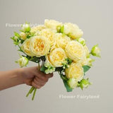 Faux Rose Small Bouquet | Artificial Flower | DIY Floral | Wedding/Home Decoration | Gifts - Light Yellow