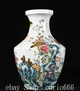 11.4'' Qing Qianlong Enamel Color Porcelain Gilt Peony Flower Bottle Vase