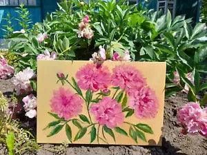 peonies wall art, pink peonies oil painting, peonies oil painting original