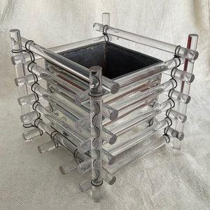 Art Deco crystal rod cache pot, planter or jardiniere with mirrored inset, 1920s