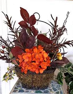 FLORAL ARRANGEMENT CENTERPIECE IN WIRE BASKET FLOWERS 14" HIGH