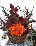 FLORAL ARRANGEMENT CENTERPIECE IN WIRE BASKET FLOWERS 14" HIGH