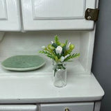 Miniature Dollhouse White Rose Bouquet in Glass Vase