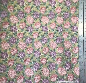 Pink Lavender Carnations Floral Cotton Fabric 1 Yard