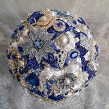 Royal Blue And White Rose Wedding Bouquet,Brooch Bridal Bouquet,Something Blue