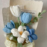 Finished Blue Crochet Tulip Bouquet,Crochet Flowers For her,Handmade Knitted Flower Bouquet,Crochet blue rose,Valentine's Day, Birthday Gift