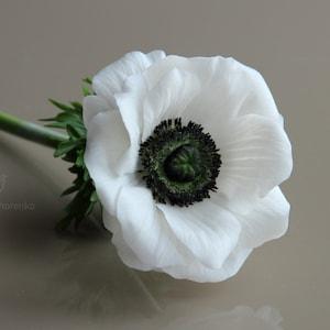 White anemone, Cold Porcelain Flowers, Botanical sculpture Artificial anemone
