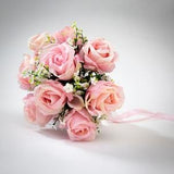 Bridal bouquet light pink roses and small white flowers, wedding bouquet set, wedding wrist corsage and boutonniere set
