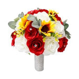 Bouquet-artificial roses sunflowers lambs ear filler