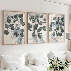 3 piece wall art, Eucalyptus print, Botanical print set of 3, Green Wall Art, Bathroom Prints, Greenery Living Room Decor