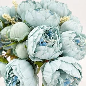 Large Head Peonies | Floral Bouquet Artificial Flower | Wedding/Home Decoration Gifts | D??cor | Floral 20'' Soft Blooming 13 Stem Light Blue