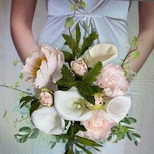 Vintage Wedding Bouquet, Boho, Forever Flower Replica Bridal Bouquet, Handmade Flowers, Calla Lilly/Peony Bouquet,