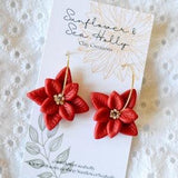 Poinsettia Hoops - Polymer Clay Earrings
