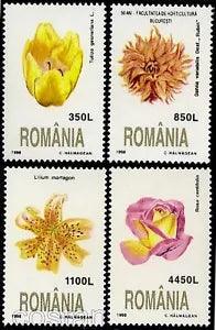 1998 Flowers,Dahlia,Rose,Turk's cap lily,Tulip,Tulipes,Flora,Romania,Mi.5348/MNH