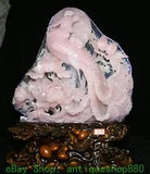 18.5" Fine Natural Xiu Pink Jade Carved Auspicious Phoenix Peony Flower Statue