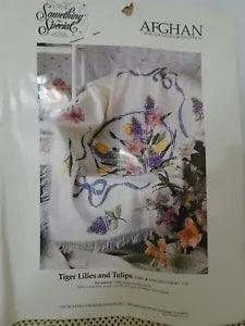 CANDAMAR Something Special Tiger Lilies and Tulips Cross Stitch Afghan #50493