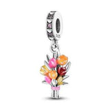 Genuine Sterling Silver 925 Carnation Flowers Bouquet Charm Celebration Birthday