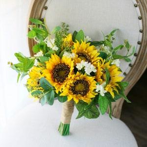 Bridal Bouquet,Sunflower Wedding Bouquet, Rustic Boho Flower Bouquet,  Design in Sunflower and Eucalyptus