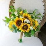 Bridal Bouquet,Sunflower Wedding Bouquet, Rustic Boho Flower Bouquet,  Design in Sunflower and Eucalyptus