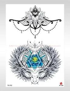 cool tattoos  reindeer peony flower lotus large 8.25" temporary