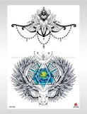 cool tattoos  reindeer peony flower lotus large 8.25" temporary