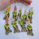 Miniature Fake Orchids on log hanging , Dollhouse Flower, Miniature Garden size 1:12